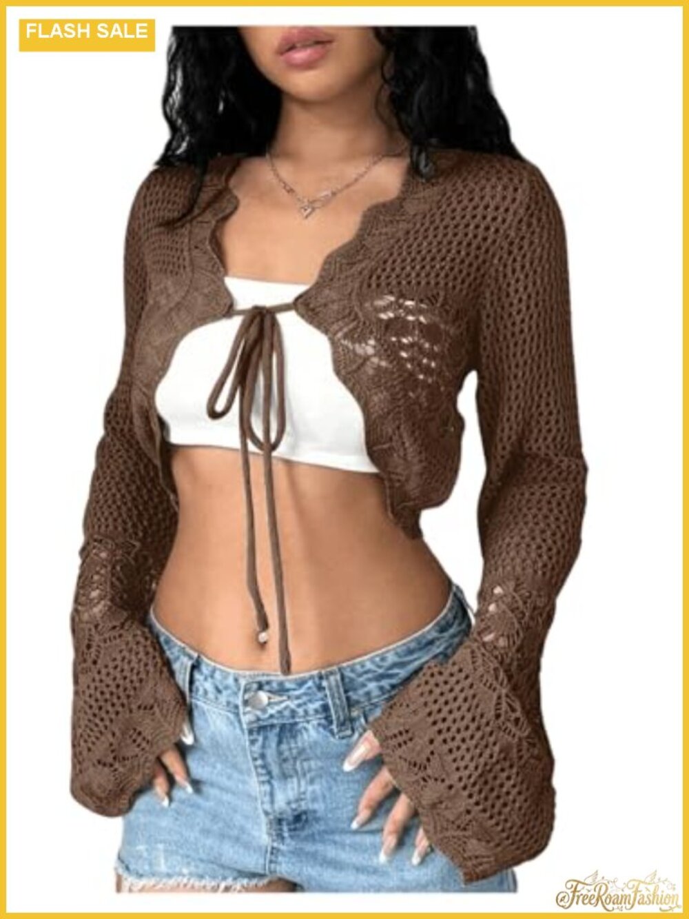Crochet Tie Front Cardigan Sweater Bolero Shrug Lightweight Acrylic Knit